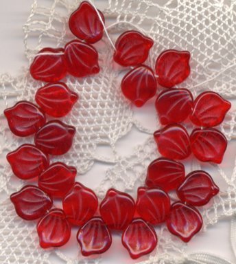 20 pcs Red Czech Glass Leaves Beads 12x15mm