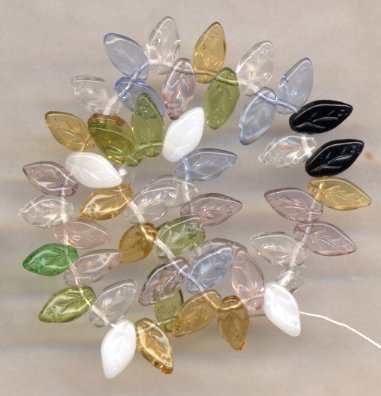 Blue, Pink, Yellow, White, Black, Green Crystal Glass Leaf Beads MIX