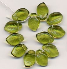 25 OLIVE GREEN CZECH GLASS LEAVES Beads