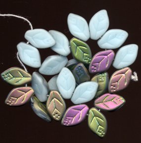 Opaque Robin Egg Blue Czech Leaf Glass Beads 25 Leaves