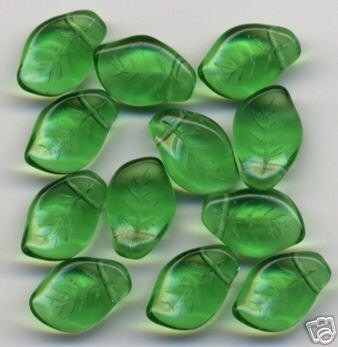 Green Leaf Beads 20 Pieces Czech Glass