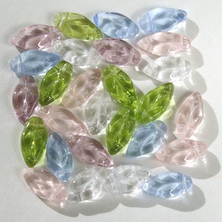 Spring Easter Colors Leaves Mix Czech Glass 30 Pcs