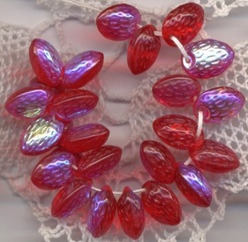 Strawberry Red Semi-Transparent AB Czech Glass Fruit Beads Charms