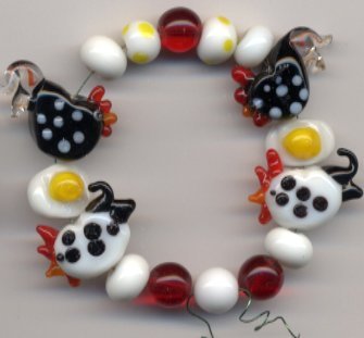Retro Kitchen Chicken Rooster HEN Eggs LAMPWORK GLASS BEADS