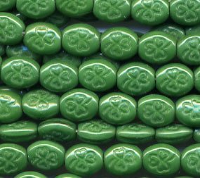 St Patrick's Day Irish Green on Green Shamrock Glass Opaque Beads 25