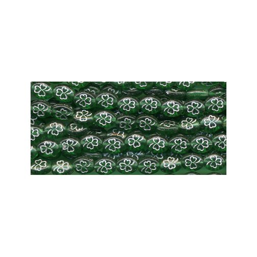 Irish Green w/Silver Outline Shamrock Czech Glass Beads
