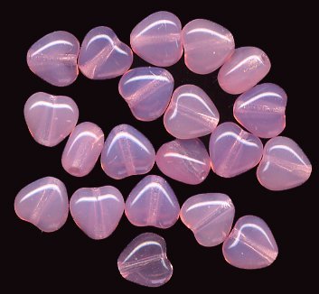 8mm Valentine Pink Opal Hearts Shape Glass Beads 20