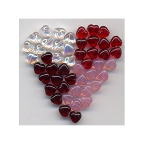 8mm Sweet Hearts Valentine Day Glass Czech Beads Mix 48 pcs