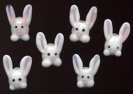 Easter Bunny Rabbit Lampwork Glass Beads 6 Pc