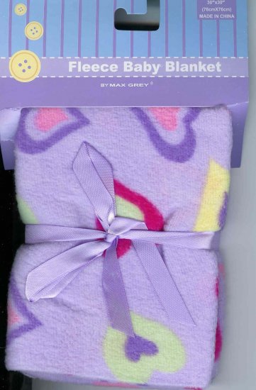 FLEECE BABY BLANKET Receiving Purple Hearts Girl