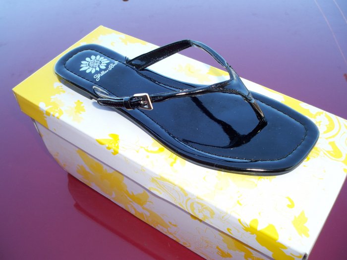 Black Patent Leather Flip Flops - Size 8
