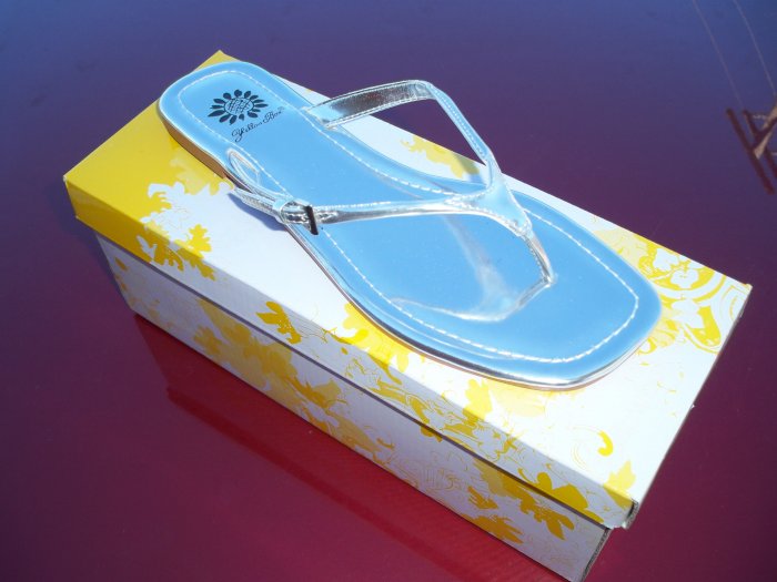 Silver Patent Leather Flip Flops - Size 7.5