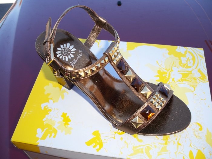 Bronze High Heel w/ Gold Studs & Gem Stones from Yellow Box - Size 8