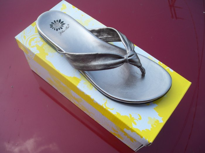 Marsha, Pewter Flip Flops from Yellow Box, Size 8