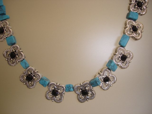 Turquoise with Jet black Crystals