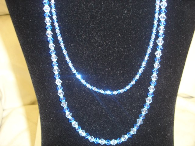 Double stranded 2-toned, Crystal Sapphire/Silver necklace