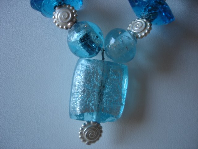 Chunky Blue Glass/Silver Necklace