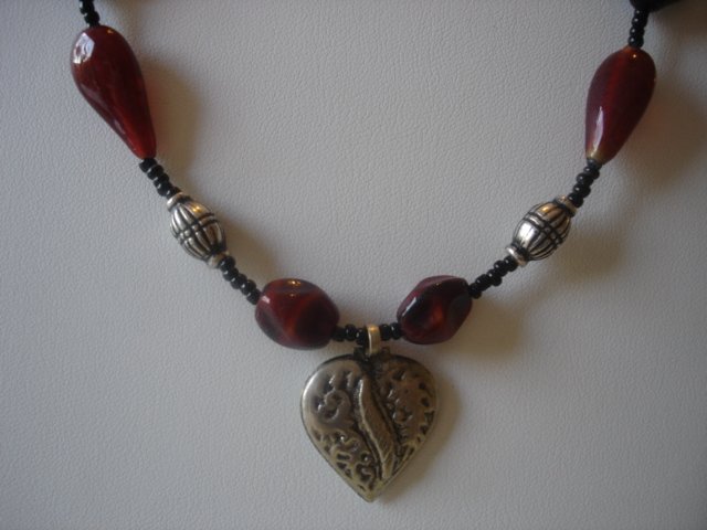 Heart Pendant with Red Jasper Gemstones