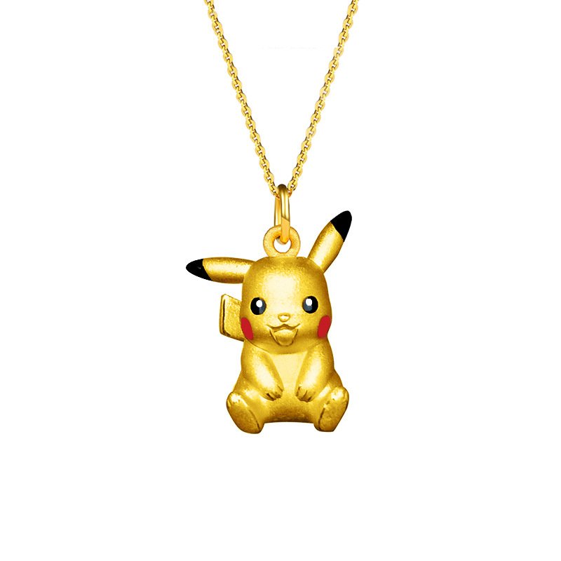 18K Gold Pikachu Necklace Female Anime Cartoon Pendant