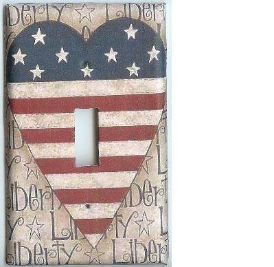 Americana heart flag single light switch plate cover switchplate