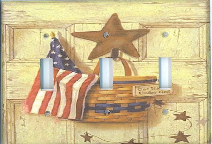 Americana Flag with basket triple Switchplate cover switch plate