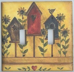 Birdhouse and Sunflowers double light switchplate switch plate