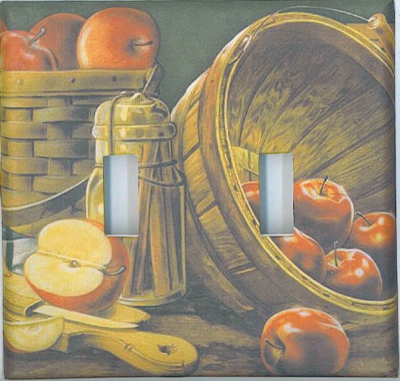 Apples in basket decorative double light switch plate switchplate