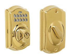 Schlage pushbutton electronic deadbolt with camelot design, SCH-BE365-CAM-505