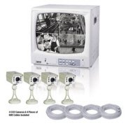 JWIN BLACK & WHITE 12" QUAD MONITOR WITH 4 CCD CAMERAS & 4 CABLES