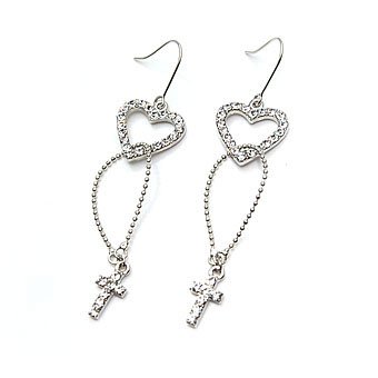 exsj1037 Heart n Cross Earring