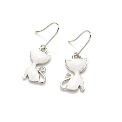 exsj1048 White Cat Earring
