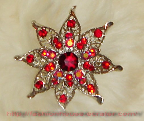 nnc1006 Red Crystal Flower Sliver Pin