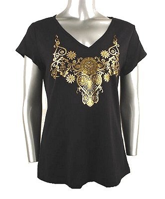 Stretch Cotton Print Top (Plus Size)-4165BK-ES204-b2b