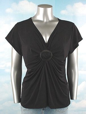 Stretch Knit V-neck Top (Plus Size)-1070BK-EX114-b2b