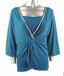 Stretch Knit V-neck Top (Plus Size)-4466BL-ES208-b2b