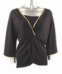 Stretch Knit V-neck Top (Plus Size)-4466BK-ES208-b2b