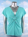 Stretch Knit V-neck Top (Plus Size)-1070BL-EX114-b2b