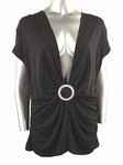 Stretch Knit V-neck Top (Plus Size)-4613BK-ES019-b2b