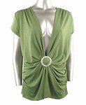 Stretch Knit V-neck Top (Plus Size)-4613GN-ES019-b2b