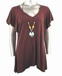 Stretch Knit V-neck Top (Plus Size)-4649BR-ES204-b2b