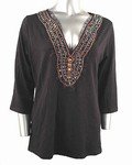 Stretch Knit V-neck Top (Plus Size)-4806BK-ES109-b2b