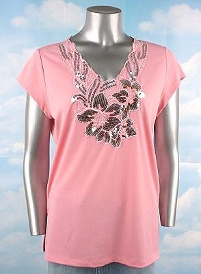 Stretch Knit V-neck Top (Plus Size)-4985PN-ES007-b2b