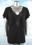 Stretch Knit V-neck Top (Plus Size)-5004BK-ES576-b2b