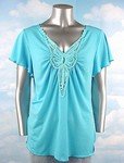 Stretch Knit V-neck Top (Plus Size)-5004BL-ES576-b2b