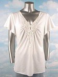 Stretch Knit V-neck Top (Plus Size)-5004IV-ES576-b2b