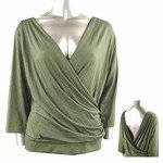 Stretch Knit Surplice V-neck Top (Plus Size)-8829GN-ZE204-b2b