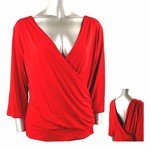 Stretch Knit Surplice V-neck Top (Plus Size)-8829RD-ZE204-b2b