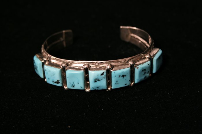 Square Turquoise Blocks Handmade Indian Bracelet-2
