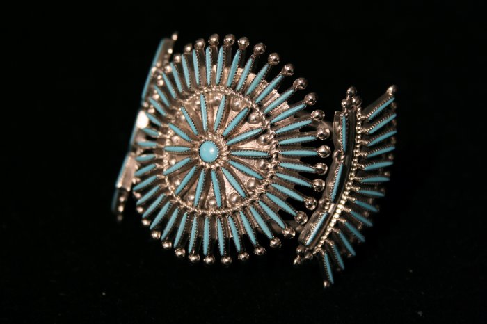 Center Needlepoint Flower Handmade Indian Bracelet-5