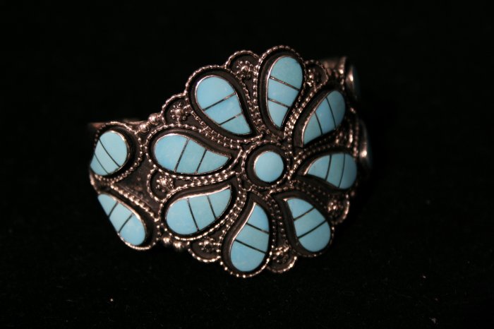 Seven Petal Turquoise Flower Handmade Indian Bracelet-6